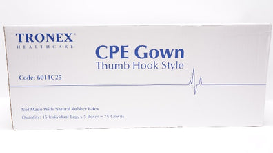 Tronex Healthcare 6011C25 CPE Gown Thumb Hook Style, Unisize Blue - Box of 75